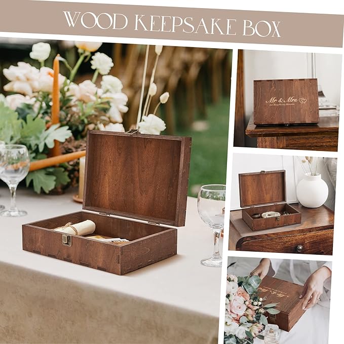 AW BRIDAL Wedding Keepsake Box with Lids, Mr and Mrs Engraved Wood Memories Box for Storage, Bridal Shower Gifts for Bride, Engagement Gifts for Couples, Wedding Gift for Bride and Groom