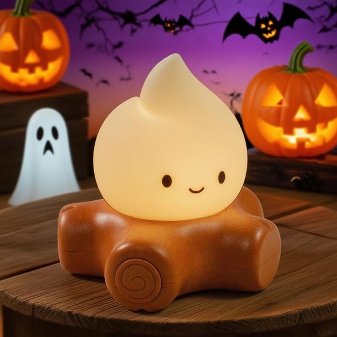 Cute Fake Campfire Lamp, Rechargeable Night Light with Flickering Candle Mode, Portable Mood Lighting for Bedroom Decor, Desk Accessories, Camping & Gifts (Basic Version)