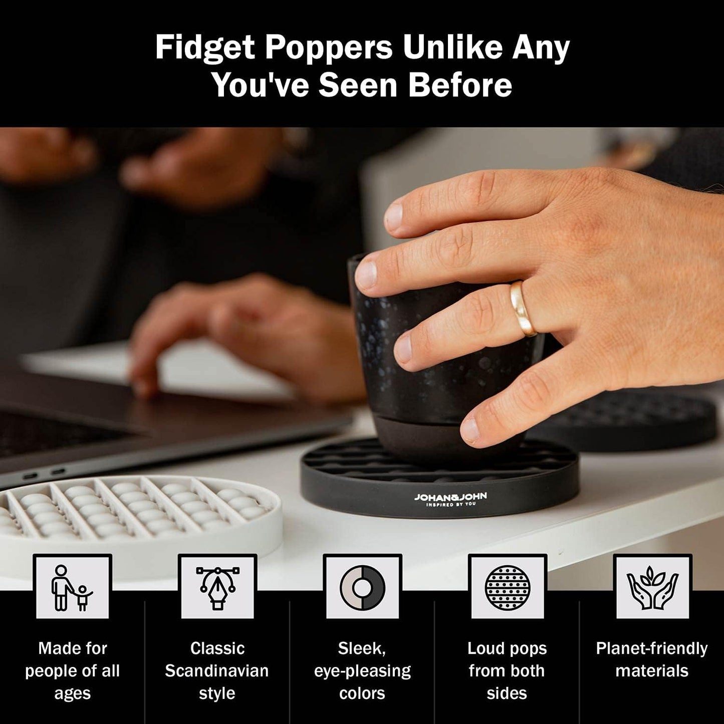 Pop It Fidget Toys 2-Pack, Sensory Toys for Adults & Kids, Stress & Anxiety Relief Toys, Stylish Scandinavian Design, Robust & Firm, Poppet Loud on Both Sides, Granite & Blizzard