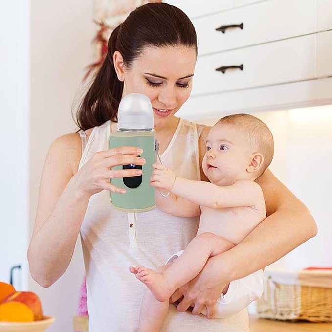 Portable Bottle Warmer 18W Quick Heating Baby Bottle Warmer Temperature Adjustable USB Baby Bottle Heater for Home Family Travel Green, Portable Bottle Warmer