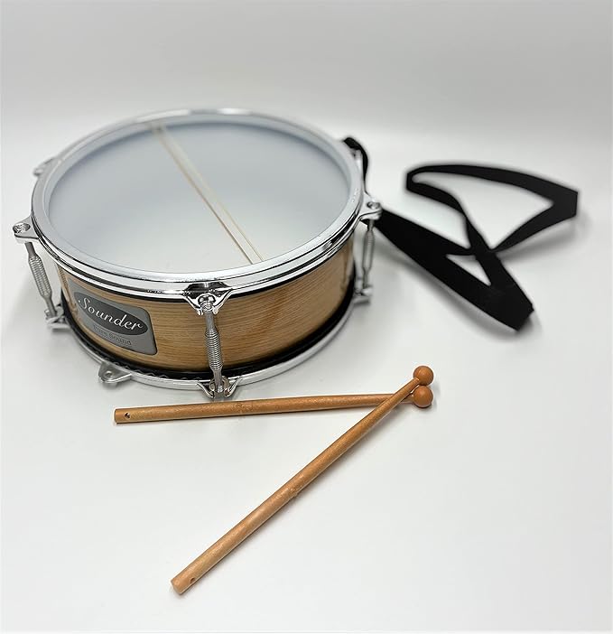 Tap-Along Sounder Snare Drum with Double Sided Batter Head Toy Tambourine Drum for Kids, Musical Instrument for Children 12 Months and Up Realistic Look with 2 Drum Sticks 10X10X4