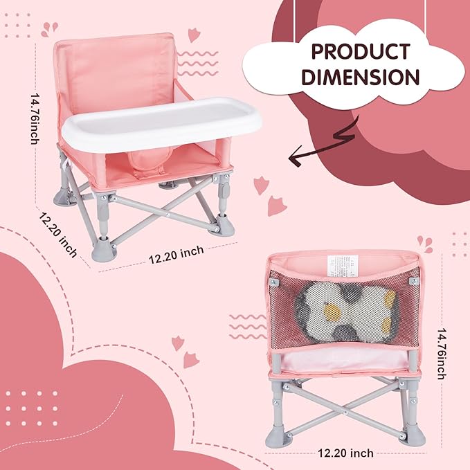 Portable Booster Seat, Toddler Baby Seat with Tray for Dining Table Compact Floor Chair for Camping Lawn Beach Babies Travel 6-36 Months