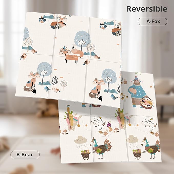 Baby Play Mat, 59" X59 " Extra Large Foldable Baby Mat for Playtime and Tummy Time, Thick Foam Play Mat for Baby, Waterproof, Reversible Portable Playmat for Babies and Todders, Indoor&Outdoor Use