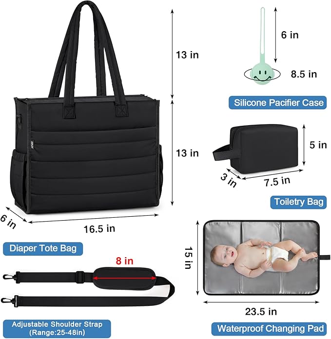 IBFUN Diaper Bag Tote for Baby - Large Baby Bag 4Pcs with Waterproof Changing Pad Pacifier Case, Travel Hospital Mommy Bag
