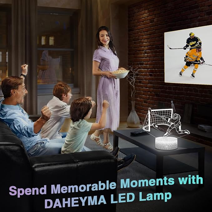 3D Ice Hockey Light Illusion, 16 Colors LED Night Light - Touch and Remote Control, Timer Tpye-C Dimmable Hockey Lamp, Room Home Decor