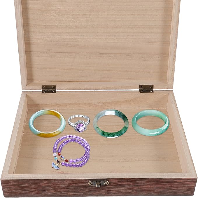 Wooden Storage Box Vintage Storage Container Wooden Keepsake Trinket Rustic Jewelry Box 10.23 X 7.87 X 2.36 Inches Brown