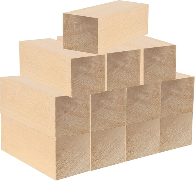 JAPCHET 12 Pieces 5 x 2 x 2 Inch Basswood Carving Blocks, Natural Carving Blocks, Unfinished Whittling Wood Blank Blocks for Crafting