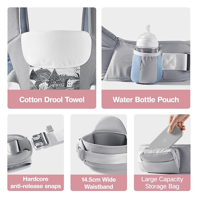 Baby Carrier with Hip Seat, SEEDNUR 6-in-1 Baby Carrier Newborn to Toddler, Ergonomic & Lightweight Toddler Carrier, Adjustable Baby Holder Carrier to Hands-Free Perfect for Travel and Shopping