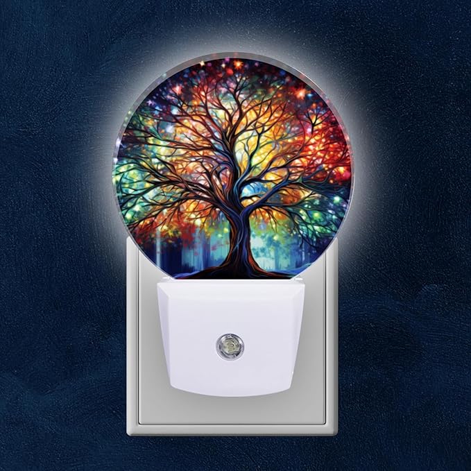 Round LED Night Lights Lamp with Dusk to Dawn Sensor, Vibrant Tree of Life with Branches Night Light Plug Into Wall for Kids Room, Bedroom, Bathroom, Kitchen, Hallway