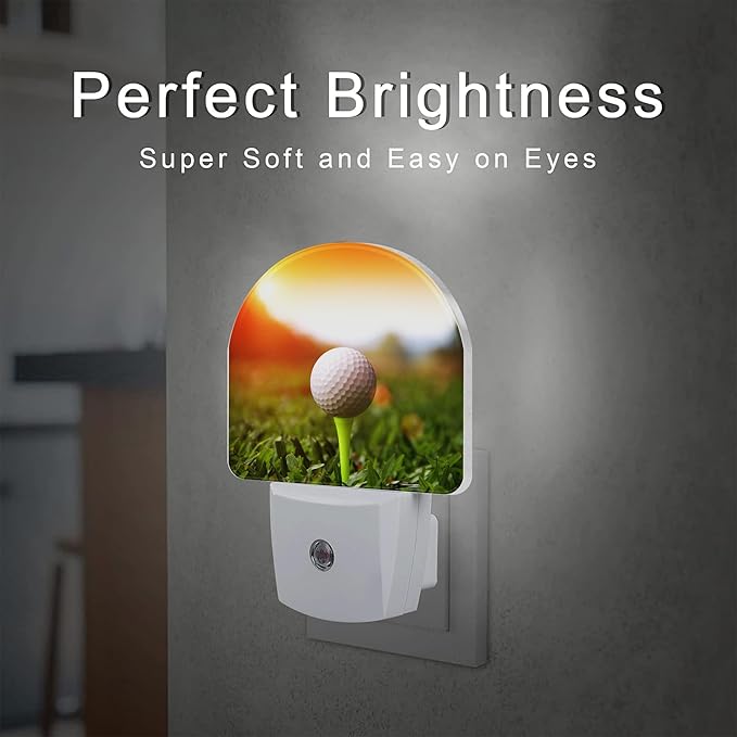 Golf Ball on tee Night Light, Green Grass Sunset Dusk to Dawn Night Light Plug into Wall,0.5w Energy Saving Sleep Friendly NightLight for Kids Boys Girls Hallway Stairway Bedroom