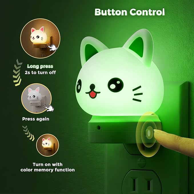 L LOHAS LED Plug in Night Light for Kids, 3D Cute Cat Night Lights with Dusk to Dawn Sensor, RGB+Soft White 3000K Cat Night Light, Christmas Birthday Gift Nightlight for Kids, Room Decor