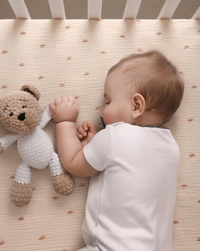 Blissful Diary Muslin Crib Sheets for Girl Boy, Boho Neutral Soft Cotton Baby Sheet for 52''x28'' Standard Crib Mattress, 2 Pack(Sunshine&Brown)