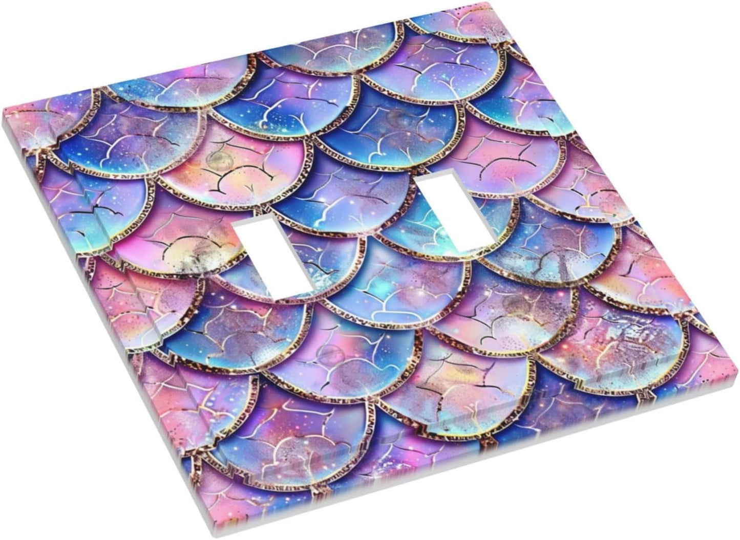 Decorative Switch Covers Plate Cute Pink Purple Mermaid Scales 2 Gang Wall Plate Unique Double Toggle Light Switch Plate Wall Cover Plate Faceplate for Bedroom Home Decor