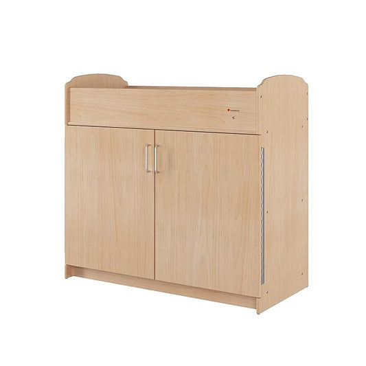 Foundations Serenity Daycare Changing Table with Storage Cubbies, Durable Wood Construction, Built-in Shelving for Ample Storage, Adjustable Safety Strap, Includes 1” Foam Mattress Pad (Natural)