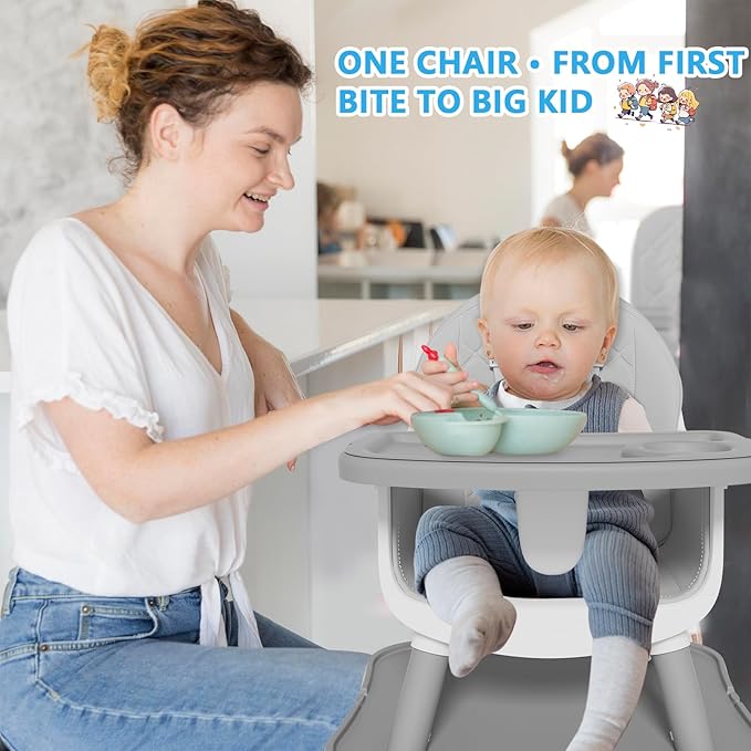 6 in 1 Baby High Chair for Babies and Toddlers, Booster Seat, Kids Learning Table & Chair (Grey)