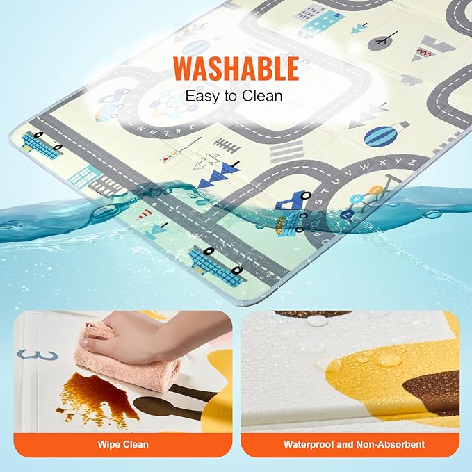 VEVOR Baby Play Mat, 55"" x71 Baby Crawling Mat, Non-Slip One-Piece Foam Baby Playmat, Foldable Portable Reversible Floor Mat with Travel Bag, Waterproof Activity Playmats for Babies, Toddlers, Infan