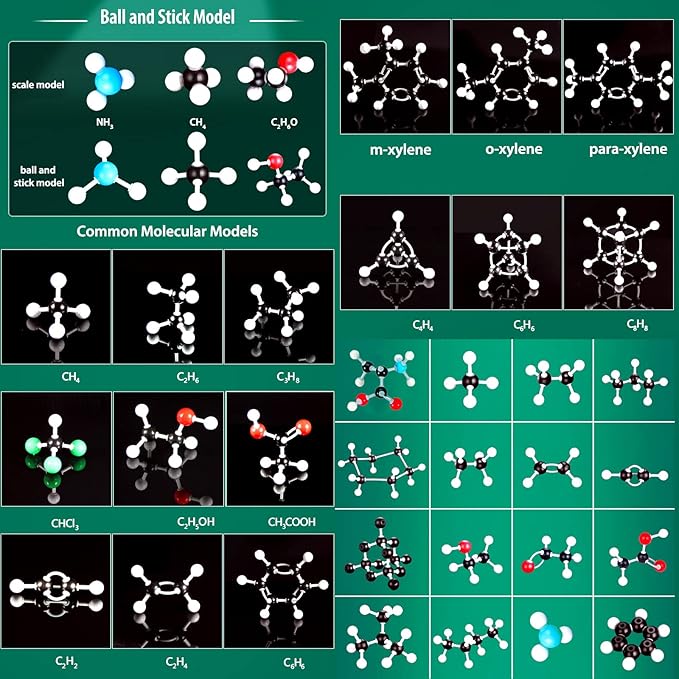 Organic Chemistry Molecular Model Kit 206pc Middle,High School Supplies, Educational Science Set Gift for Student to Learn Structure and Reactions