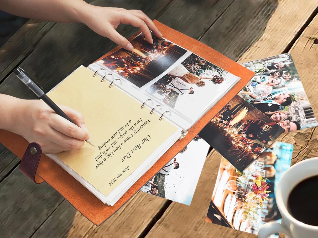 Genuine Leather Photo Album, 4x6 for 300 Photos, with Writing Space of 40 Writing Paper, Binder Pocket, Travel Family Wedding Kids Graduation Baby Picture Album Scrapbook, Wine Brown