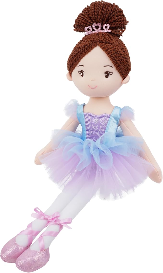June Garden 16” Ballerina Doll Bella – Soft Plush Dance Recital Gift for Girls – Stuffed Ballet Doll with Purple Tutu and Tiara – Perfect for Toddlers and Little Dancers