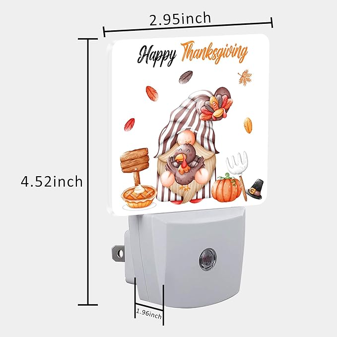 Thanksgiving Cute Gnome Turkey Pumpkin Night Light for Kids, LED Night Light Plug into Wall with Dusk to Dawn Sensor for Girls Boys Women Room Decor,Hallway,Kitchen,Bathroom,Nursery,Stairs