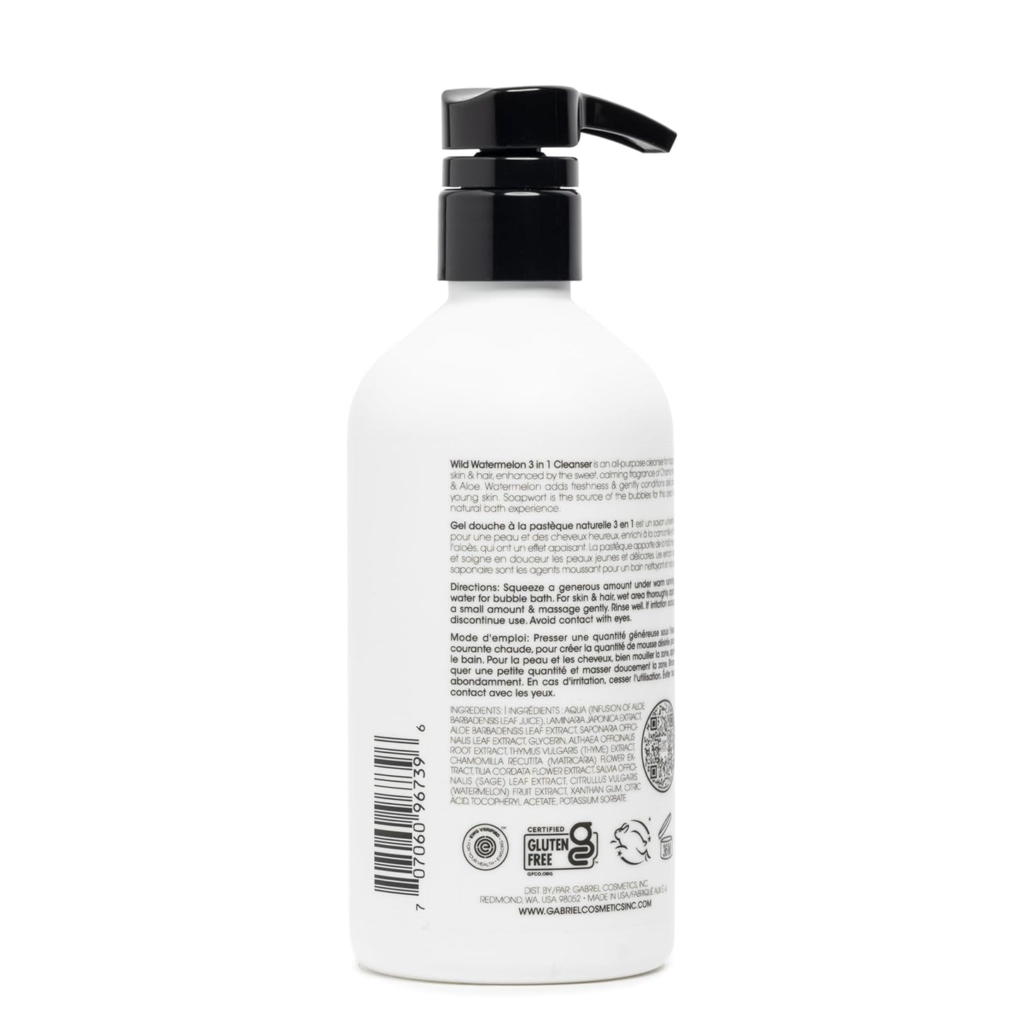 Gabriel Cosmetics Clean Kids Naturally Wild Watermelon 3-in-1 Shampoo, Cleanser & Bubble Bath (16 Fl Oz (1 Bottle), Watermelon 3-in-1)