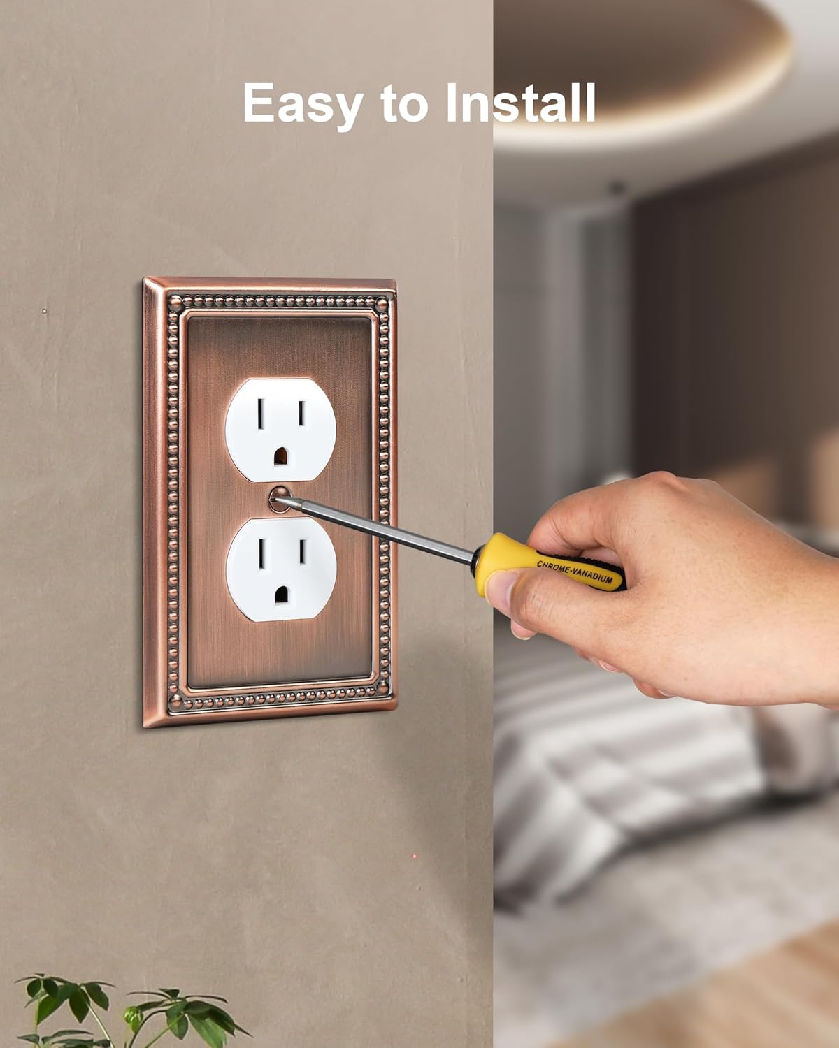 4-Pack Duplex Outlet Cover Plate, Antique Copper Metal Wall Plates for Electrical Outlets, 1 Gang Receptacle Cover, Pearls Decorative Switch Plates and Outlet Covers