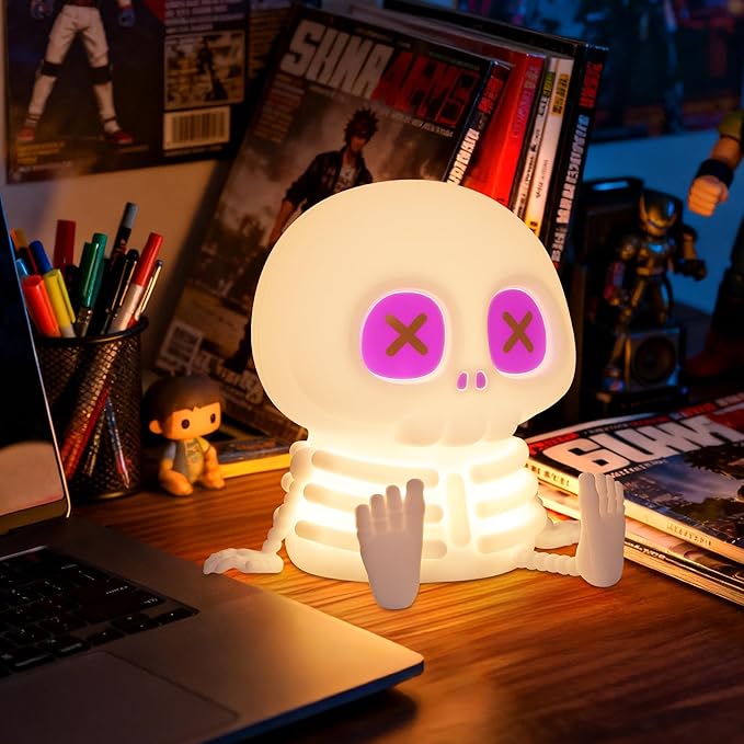 Ammonite Skeleton Night Light, Silicone Skull Lamp, 8 Colors & 2-Level Adjustable Warm Light, Touch Control LED Bedside Lamp for Home, Gaming Room, Halloween Decor, Gift for Christmas Birthday