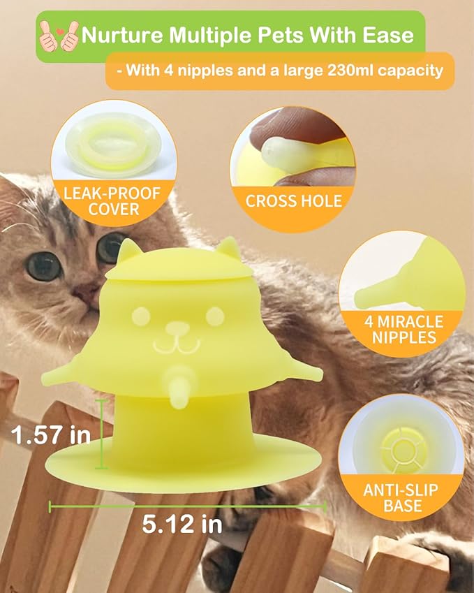 Puppy Bottles for Nursing Puppy Milk - 230ML Upgrade Puppy Feeder for Multiple Puppies, Kitten Bottle Feeding Kit,4 Nursing Nipples for Kittens,Puppies (Yellow)