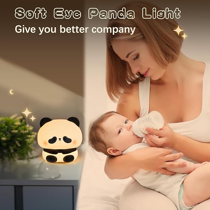 Cute Panda Night Light, LED Squishy Novelty Animal Night Lamp, Food Grade Silicone 3 Level Dimmable Breastfeeding Nursery Nightlight for Room Decor, Cute Gifts Stuff for Boys Girls Baby Children