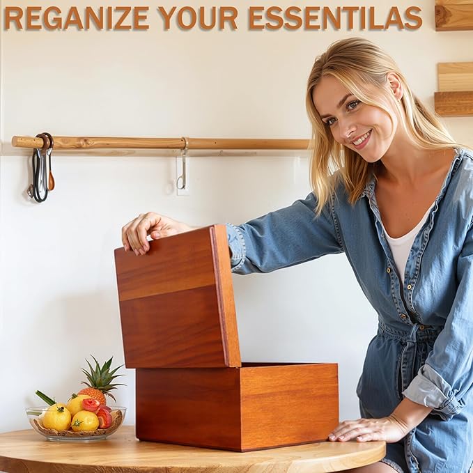 Premium Acacia Keepsake Box, Lockable Hand-Crafted Memory Box For Keepsakes with Removable Compartment,Wooden Decorative Box & Storage Box with Hinged Lid for Gift.