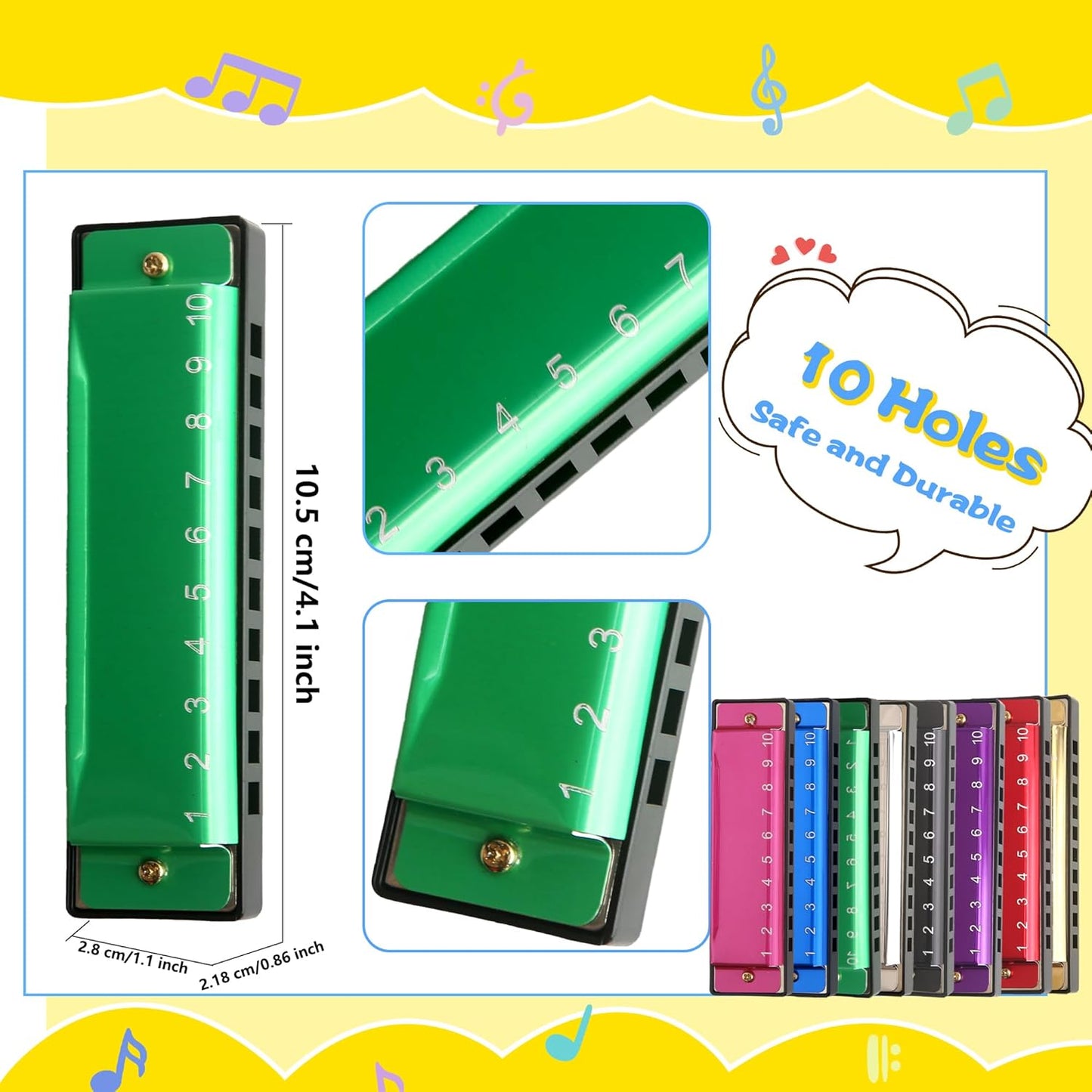 8 Pcs Metal Harmonica 10 Hole 10 Tones Titanium Color Harmonica Toys for Kids Beginners Early Education Musical Instruments Birthday Gift