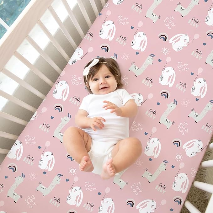 BROLEX Baby Fitted Crib Sheets: Kid Crib Sheets - Set of 2 for Toddler Standard Size Crib Mattress for Boys and Girls - Jersey Knit Crib Bed Sheets Elephant Rabbit