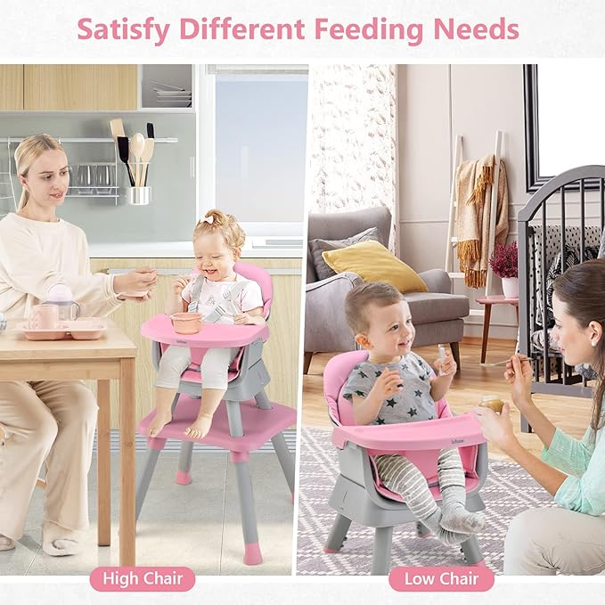 INFANS 8 in 1 Baby High Chair, Convertible Highchair for Babies and Toddlers, Infant Dining Booster Seat, Building Block Table, Kids Stool Table Chair Set with Removable Tray