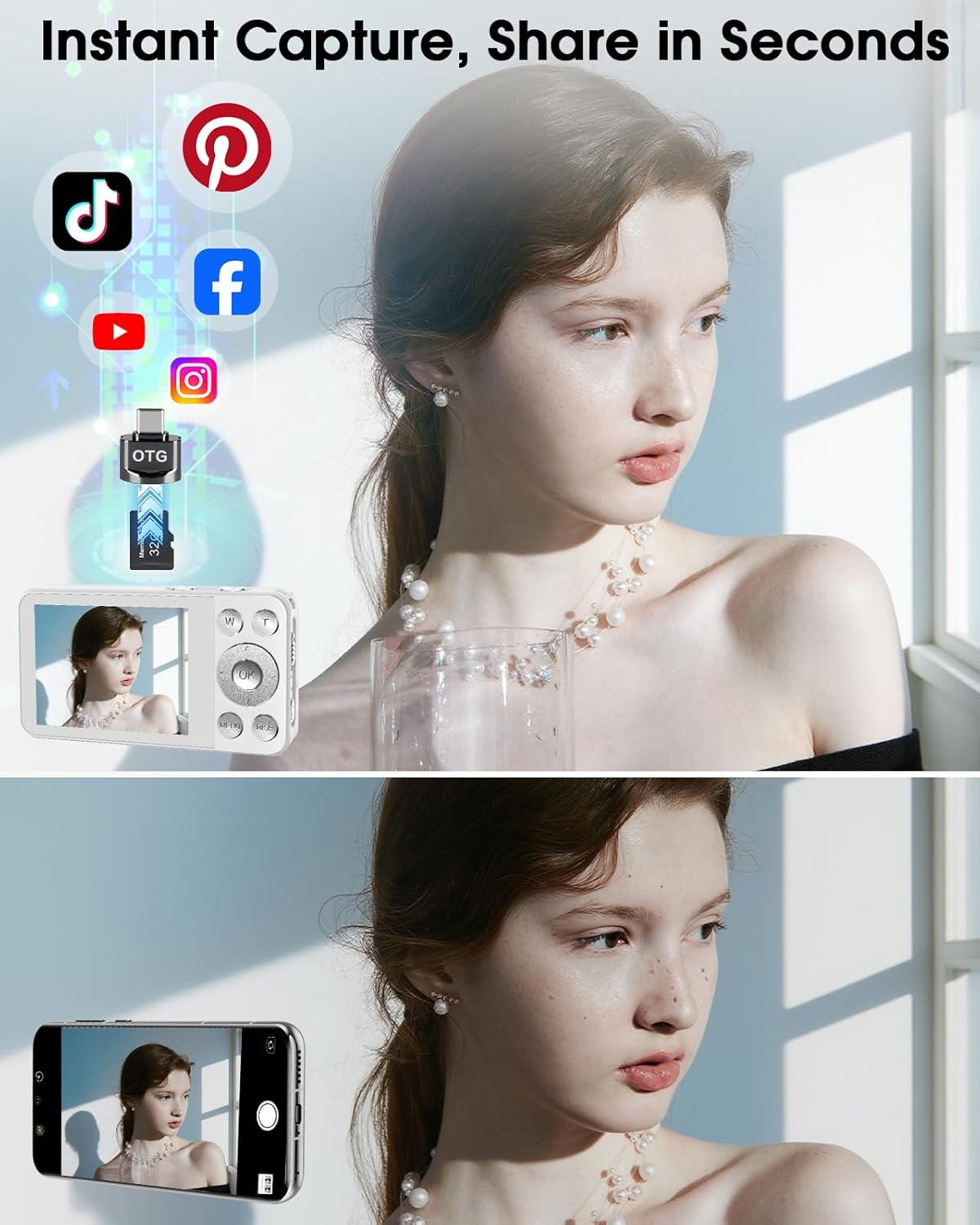 Digital Camera, Autofocus 48MP 4K Camera for Photography with 32GB Card, Portable Compact Point and Shoot Digital Camera for Teens Adult Beginner Kids with Metal Shell, 2000 mAh Battery