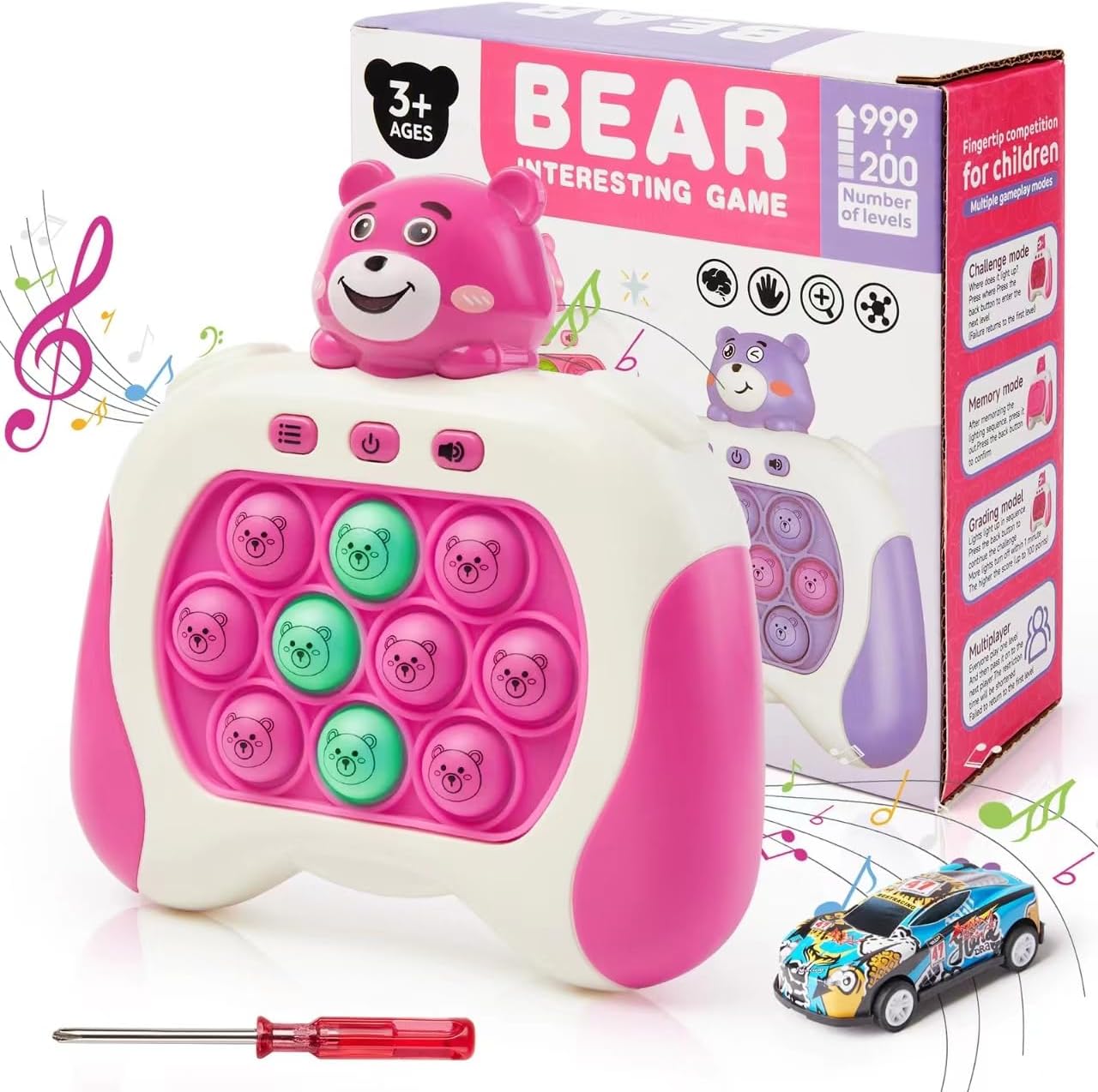 Quick Push Fidget Toy for Kids Adults, Fast Speed Pushing Game Console, Handheld Push Bubble Stress Relief Toy Bear-Pink