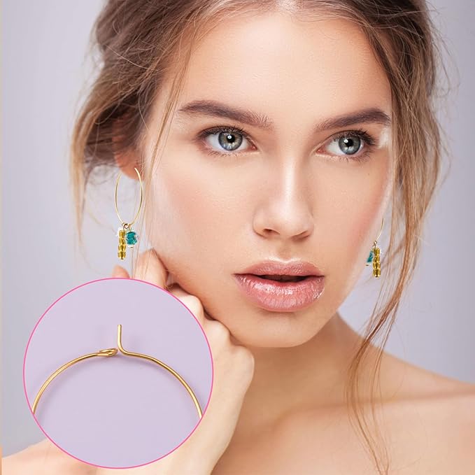 Pndeyo 60pcs Hypoallergenic Earring Beading Hoops, Mix Sizes Round Hoop Earrings Findings, Open Earring Wire Ring Accessories for Jewelry Making- Gold
