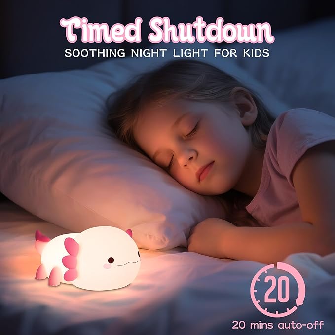 Axolotl Night Light for Kids, Cute Axolotl Silicone Lamp Rechargeable, Squishy Animal Light with Timer Dimmable, Nursery Decor Birthday Holiday Gifts for Girl Boy