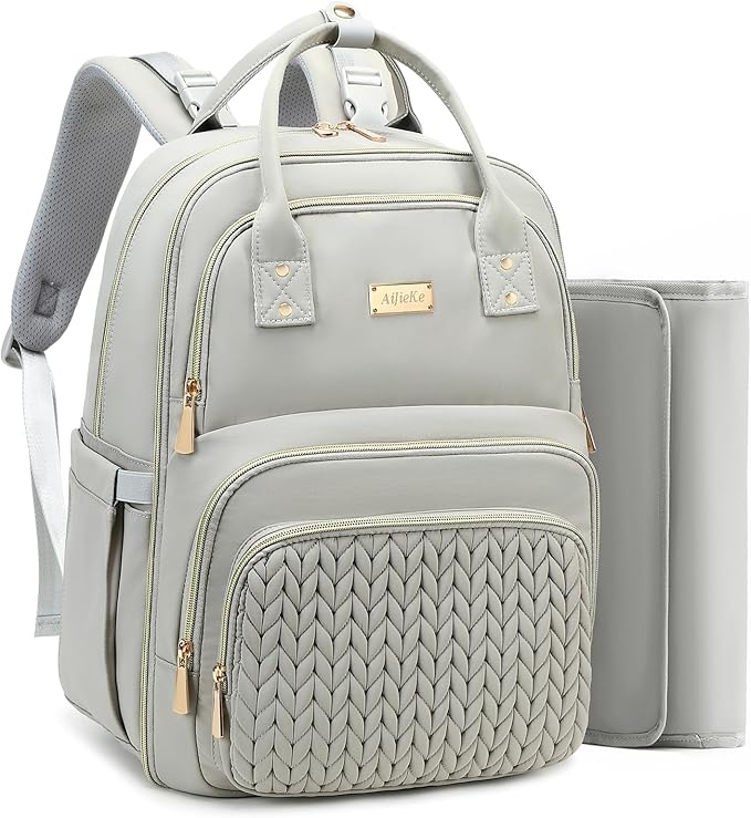 Diaper Bag Backpack - Large Multi functional, Boys, Girls & Baby Travel Essentials Tote with Changing Pad, Insulated Pockets, Stroller Straps, Waterproof - Baby Backpack for Mom & Maternity (Gray)