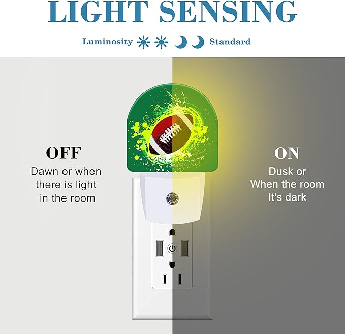 Night Light for Kids Girls Boys, Abstract American Football LED Night Light Plug into Wall with Dusk to Dawn Sensor for Room Decor, Hallway, Kitchen, Bathroom, Nursery, Stairs