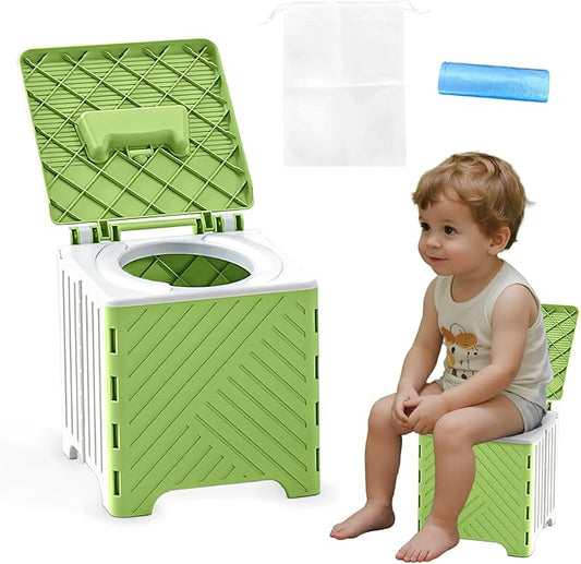 Portable Potty Seat for Toddler, Kids Travel Potty Foldable Compact Potty Training Toilet Seat with Cleaning Bags for Car, Camping, Travel, Outdoors (Green)