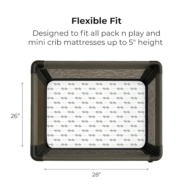 Ely's & Co. Pack N Play Fitted Playard Sheets - Breathable 100% Jersey Knit Cotton - Unisex Mini Crib Mattress Cover - Grey Sage Diamond - 2 Pack Set