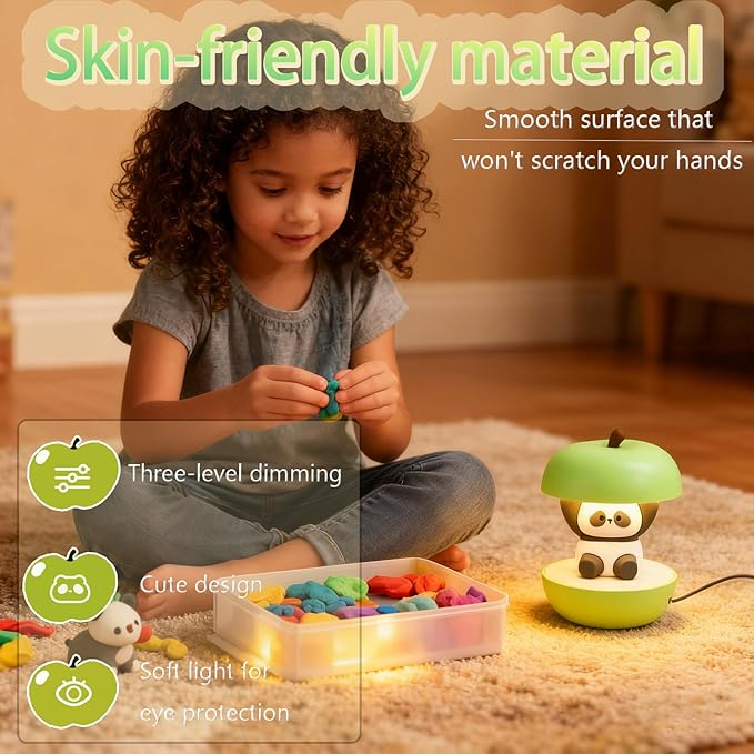 Cute Panda Night Light, LED Squishy Novelty Animal Night Lamp, 3 Level Dimmable Nursery Touch Kawaii Lamp, Birthday Christmas Gifts (USB Rechargeable) (Green)