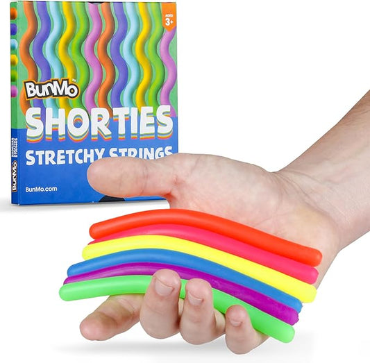 BUNMO Sensory Toys Stretchy Strings for Toddlers 3+ - Stimulating & Addictive Fidget Toys for Kids - Hours of Fun for Kids - Non-Mouthable Toy 3+ - Mini Smooth 12 Pack