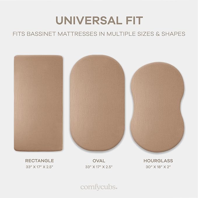 Comfy Cubs Muslin Bassinet Sheet - 100% Soft Cotton Fabric, Breathable & Gentle for Baby’s Sensitive Skin - Universal Fit with Secure Elastic Edging, Gift-Ready Packaging - Cedar