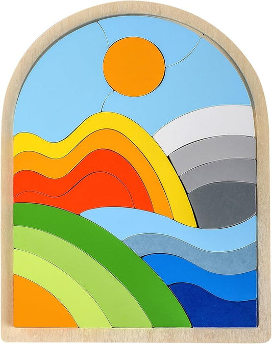 Jigsaw for Baby Boys, Wooden Puzzles for Toddlers 3-5, Boys Girls Birthday Gift for Kids Ages 4-6, Toddler Puzzles Montessori Toys for 3 Year Old, Great Gifts for 3+ Year Olds (Hills)