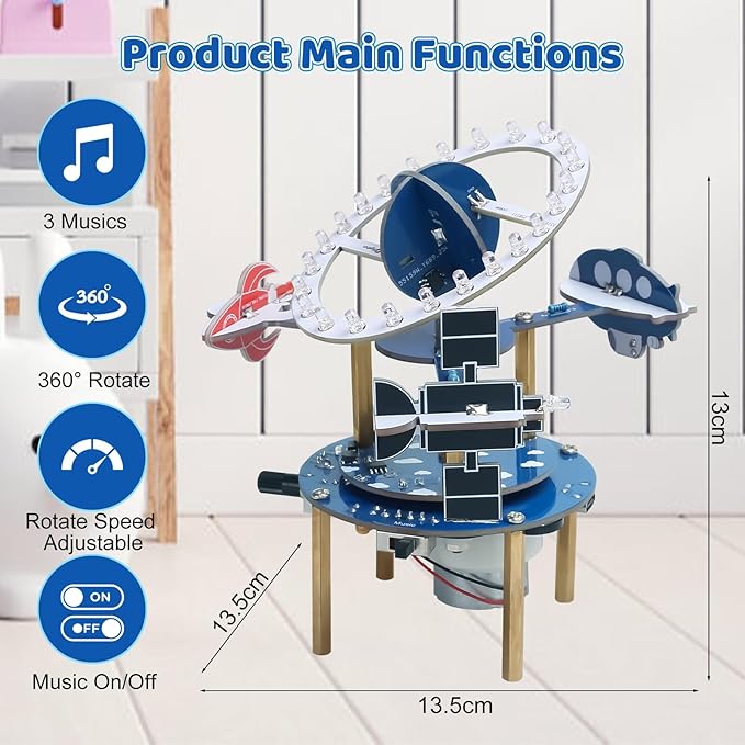 PEMENOL Soldering Project Practice Kit, DIY Wireless Rotating 3D Space Model, USB Powered Rotation, Music & LED Lights, for High School College Student STEM Education Present