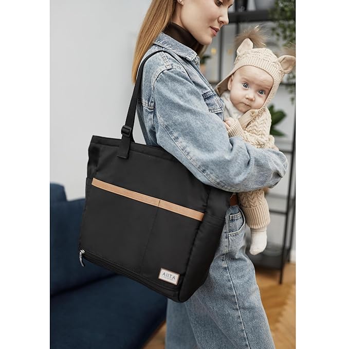 Diaper Bag Tote,Baby Diaper Bags,Convertible Diaper Bag Backpack,Crossbody Tote Bag for Women,Stylish Shoulder Bag with Changing Pad,Baby Registry, Work Tote,Travel Gym Bag,Black