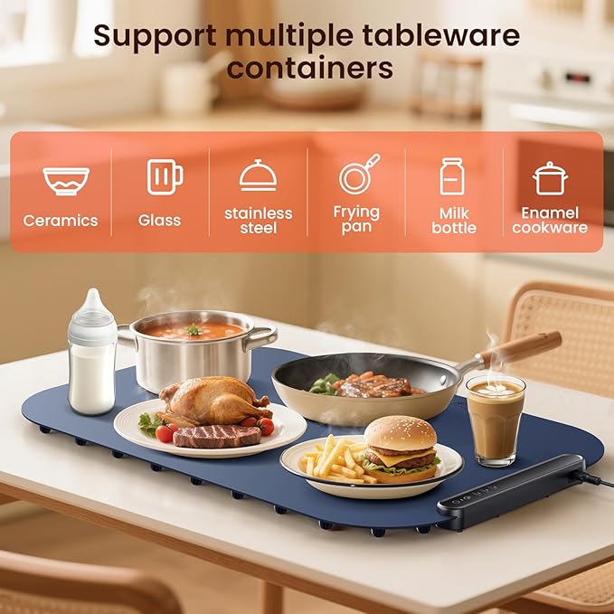 Food Warming Mat, Food Warmer Chafing Dishes, Roll Up SiliconeFood Warmers,3 Heat Settings,Easy Clean&Storage,Large Warming Tray, Portable Food Warm pad For Home Buffets Party Thanksgiving