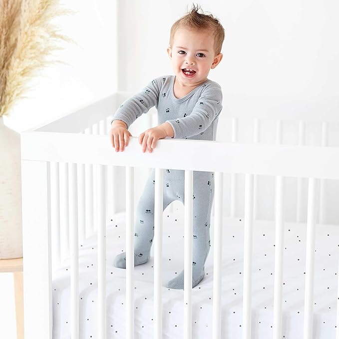 Ely’s & Co. Crib Sheets, Baby Boy/Girl Fitted Crib Mattress Sheet Set, 2 Pack, 100% Jersey Knit Cotton, Infant and Toddler Nursery Bedding, Grey Dottie Print, 28” x 52”
