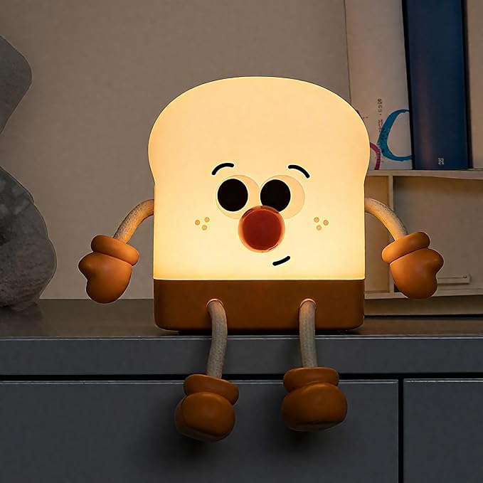 Toast Night Light for Kids, Rechargeable Bedside Lamp, Portable Night Lamps with Phone Holder, Room Decor Sleep Nightlights for Bedroom, Living Room, Desk, Desk Lamp Gifts for Baby Teens Adults